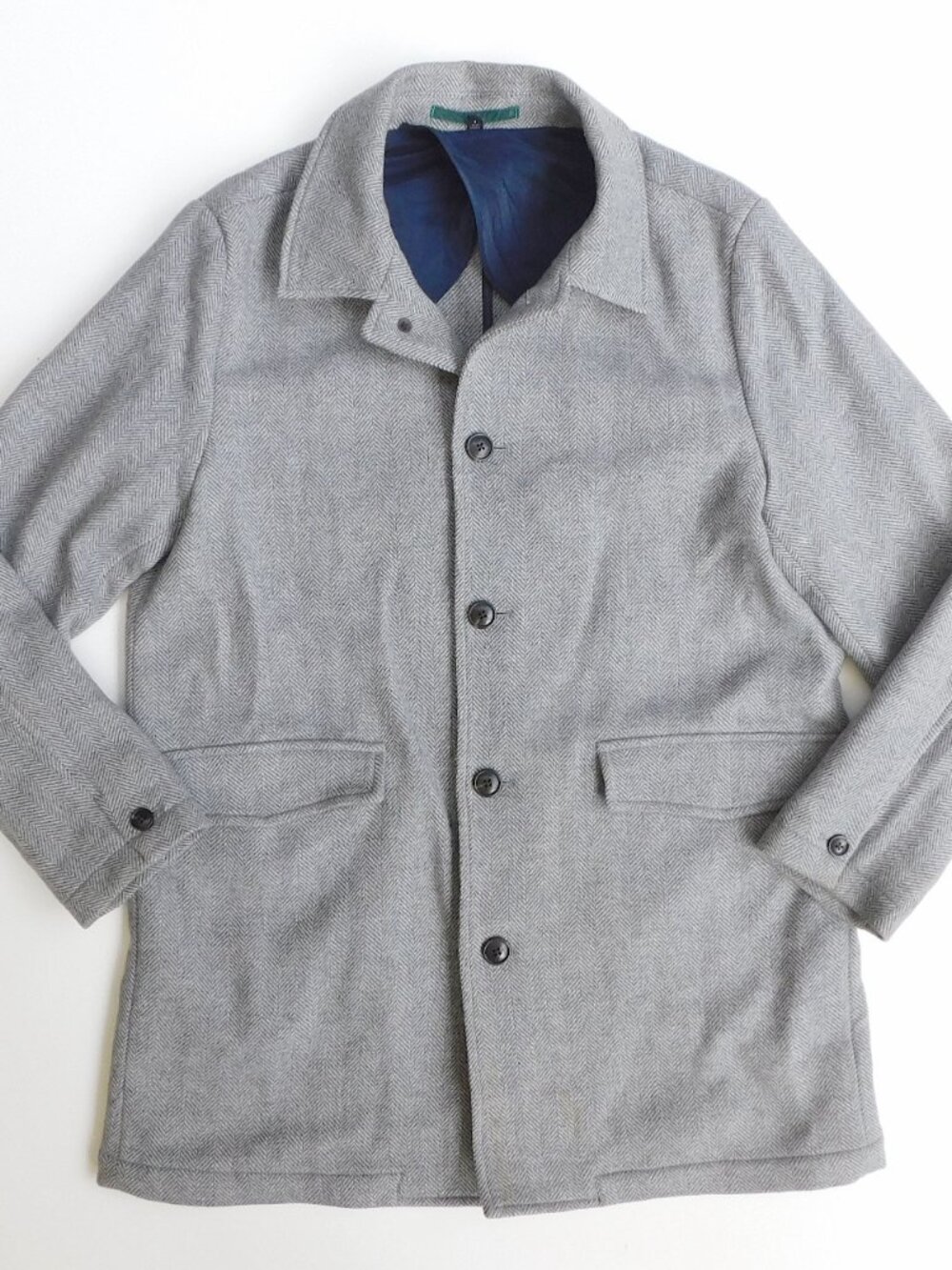 BONOBOS Mens Large Gray Herringbone MANTECO Wool Blend Overcoat Car Coat